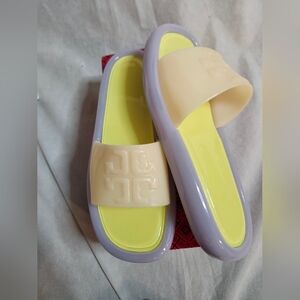 Tory Burch Womens Bubble Jelly Sandals In Peach/Citron Sz 11